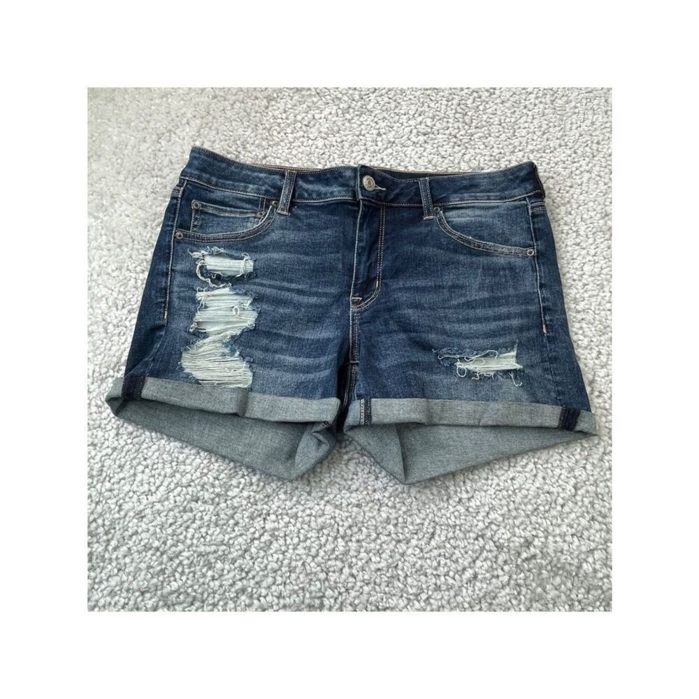American Eagle Next Level Stretch Midi Short Rolled Cuff Distressed Womens 14